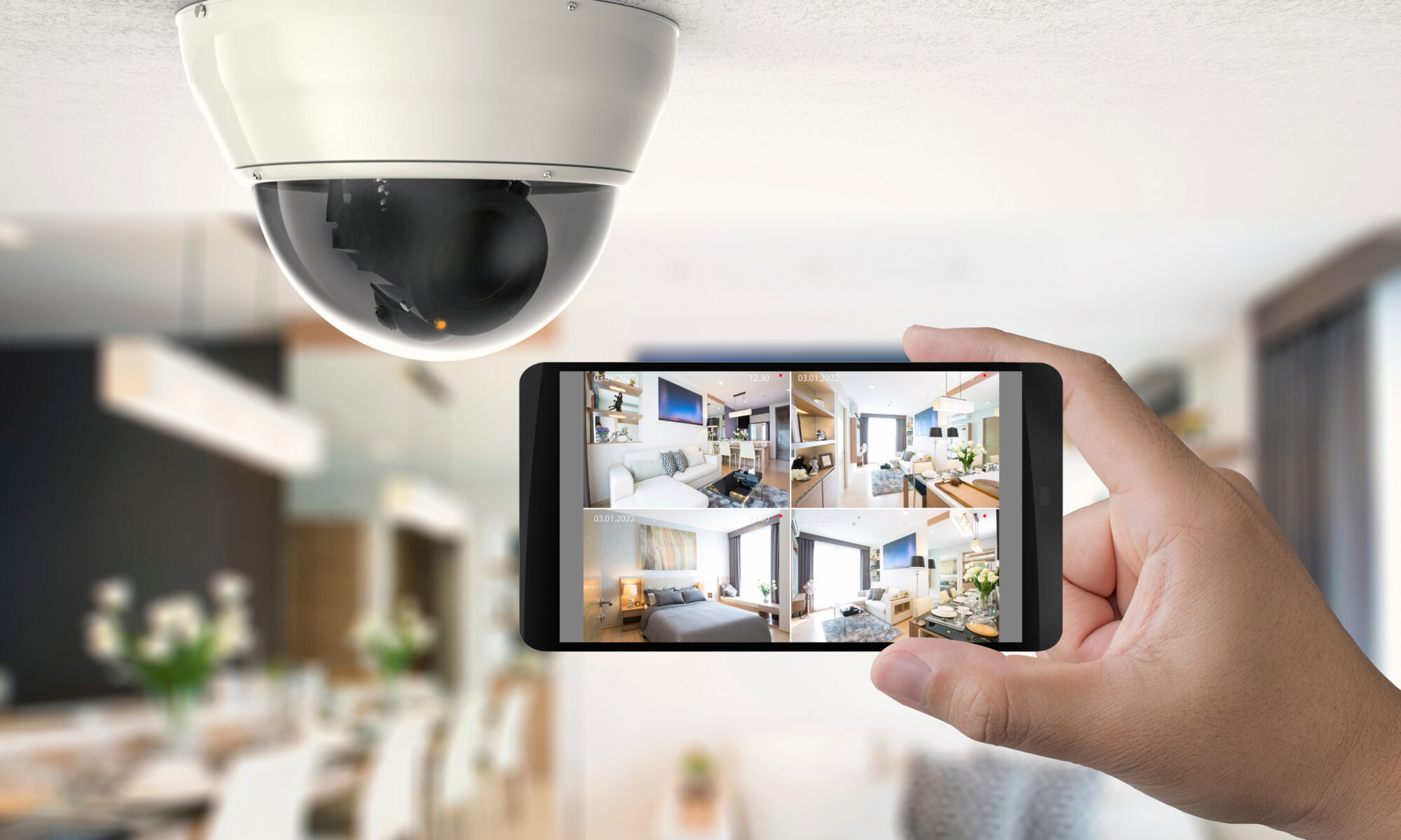Hand,Holding,3d,Rendering,Mobile,Connect,With,Security,Camera